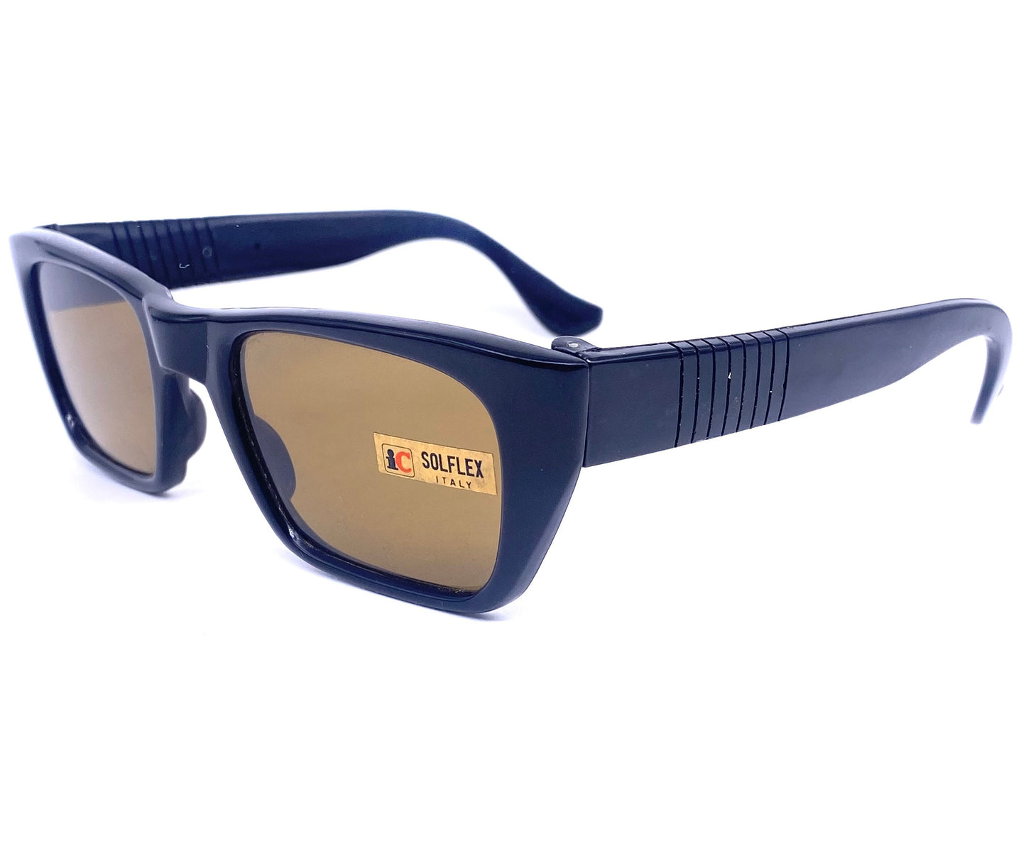 1960s Solflex square oversized tortoise sunglasses with green crystal lenses, NOS Italy