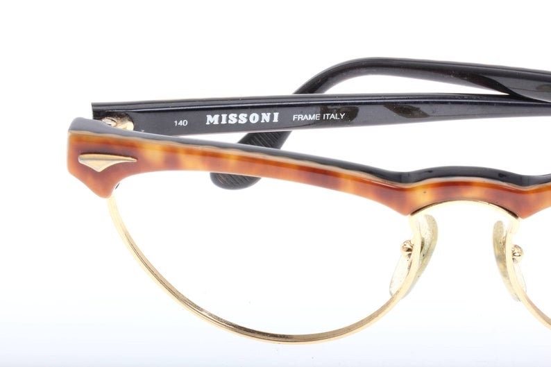Missoni m179 golden cateye glasses w demi blonde cello brows & temples, NOS 80s Italy
