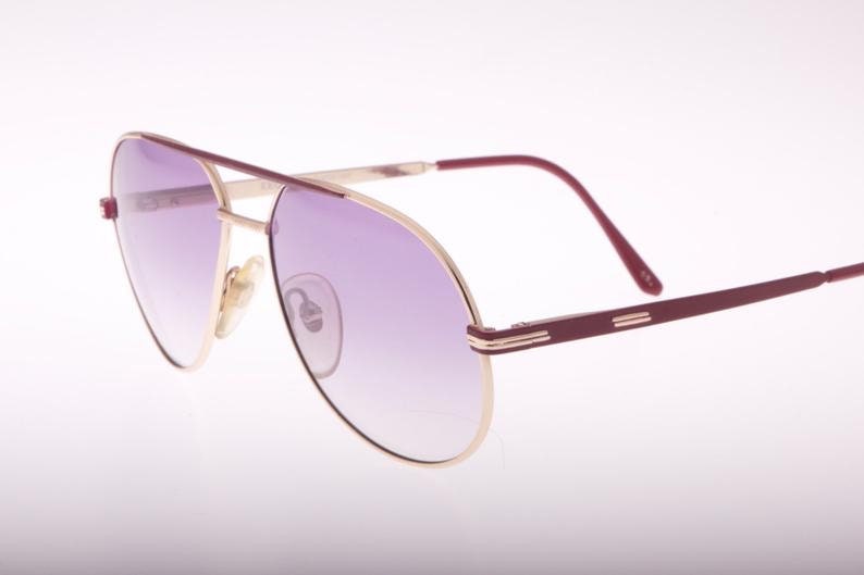 Decada luxury gold - burgundy enamel aviator sunglasses made in Italy, 80s NOS
