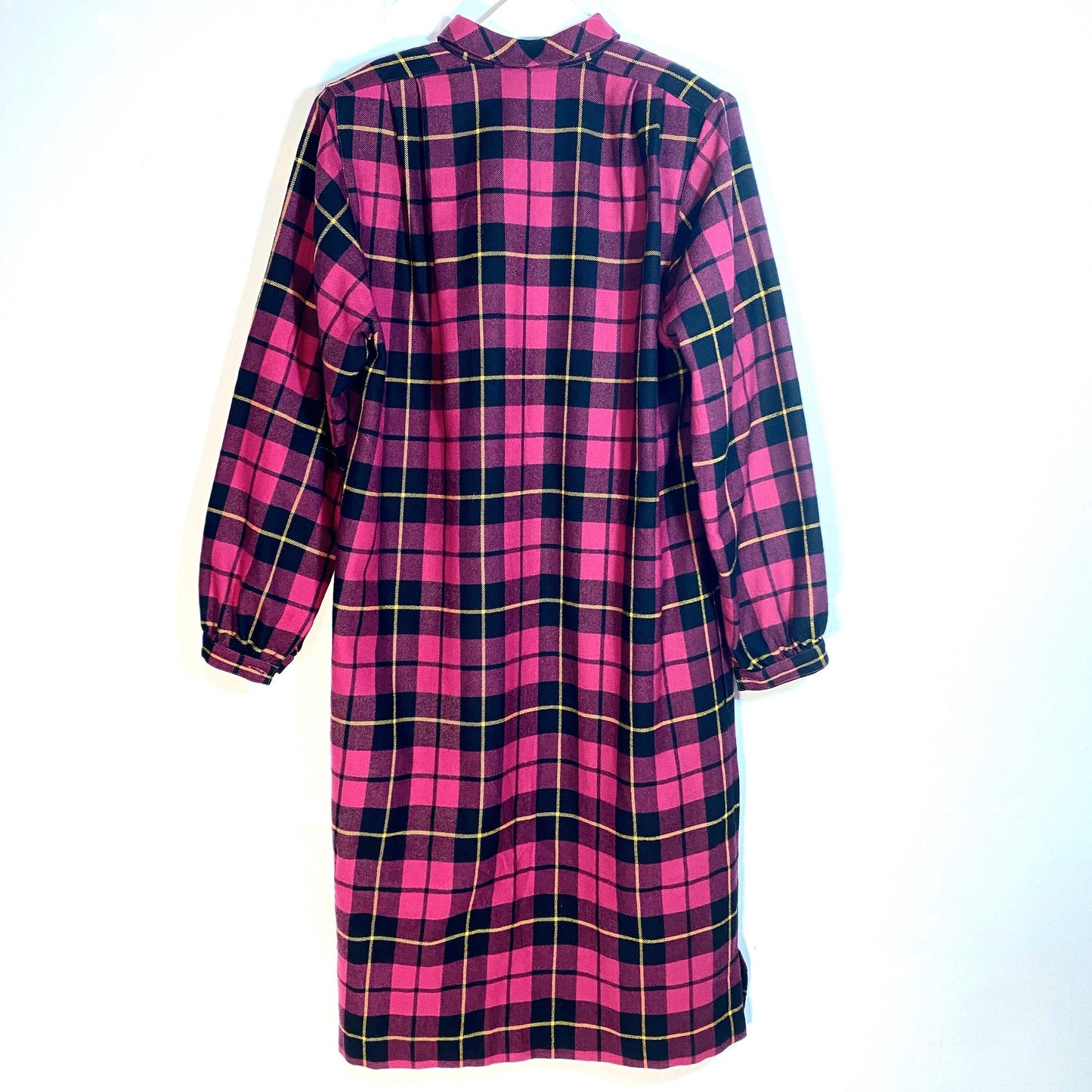 Elle purple tartan wool shirt dress sz 42, mint condition, 1970s/80s