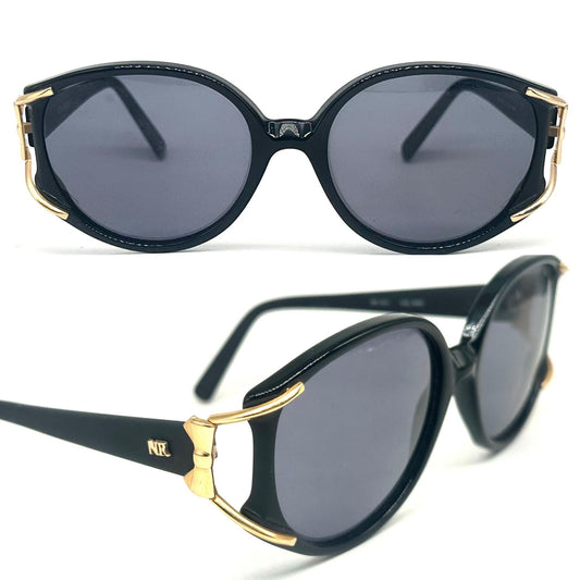 Nina Ricci classy black oversized sunglasses w golden details, NOS 90s France