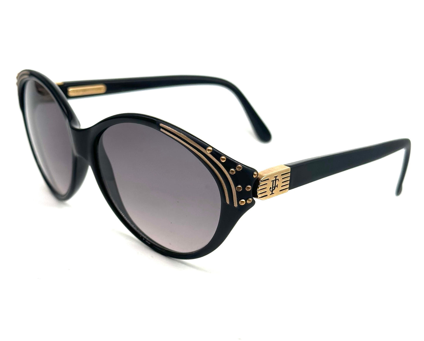 Jacques Fath black -gold oval Cateye sunglasses w 2 detail variations, NOS 80s France