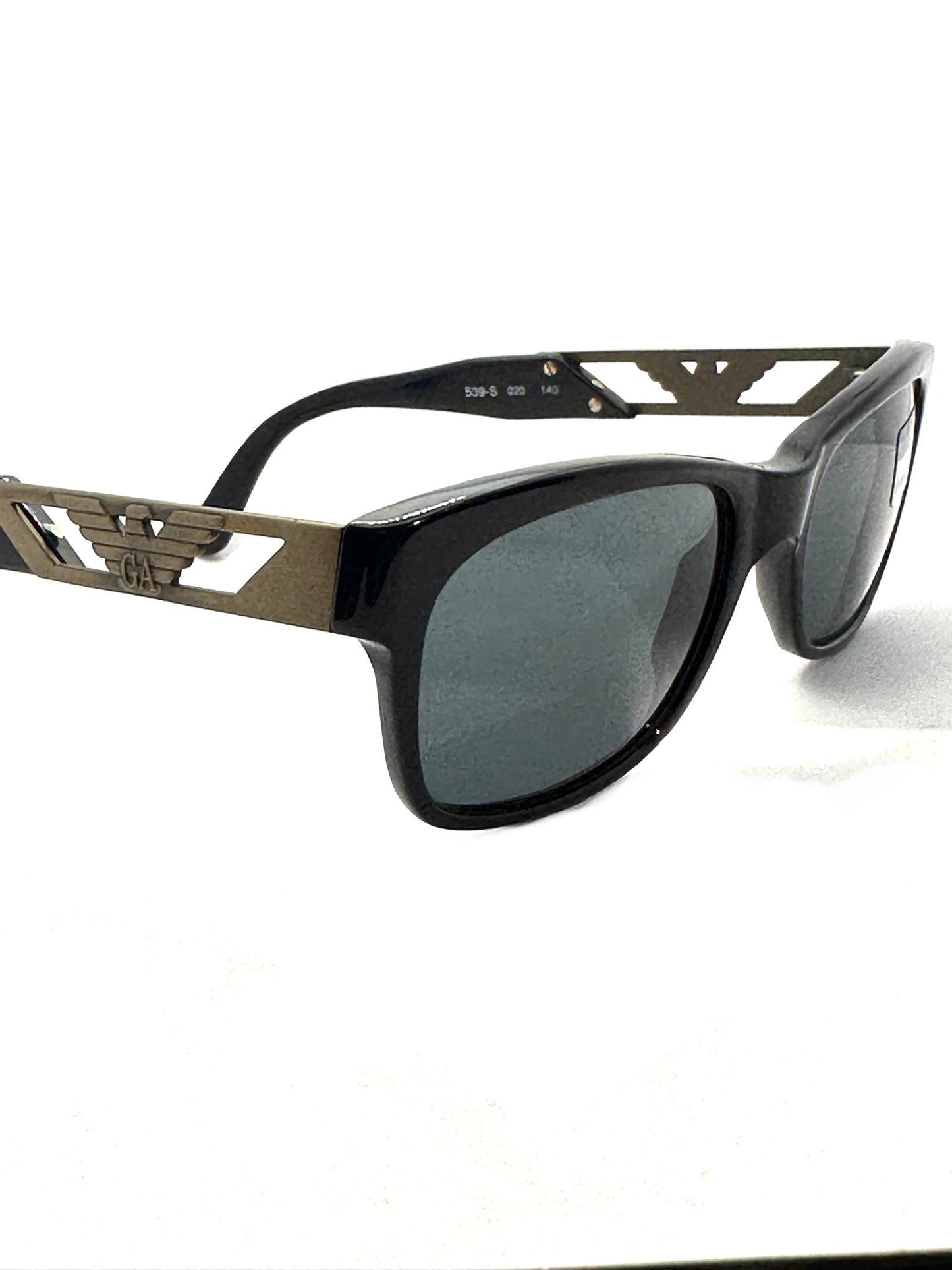 Emporio Armani 539 S black square sunglasses with eagle logo, 1980s NOS