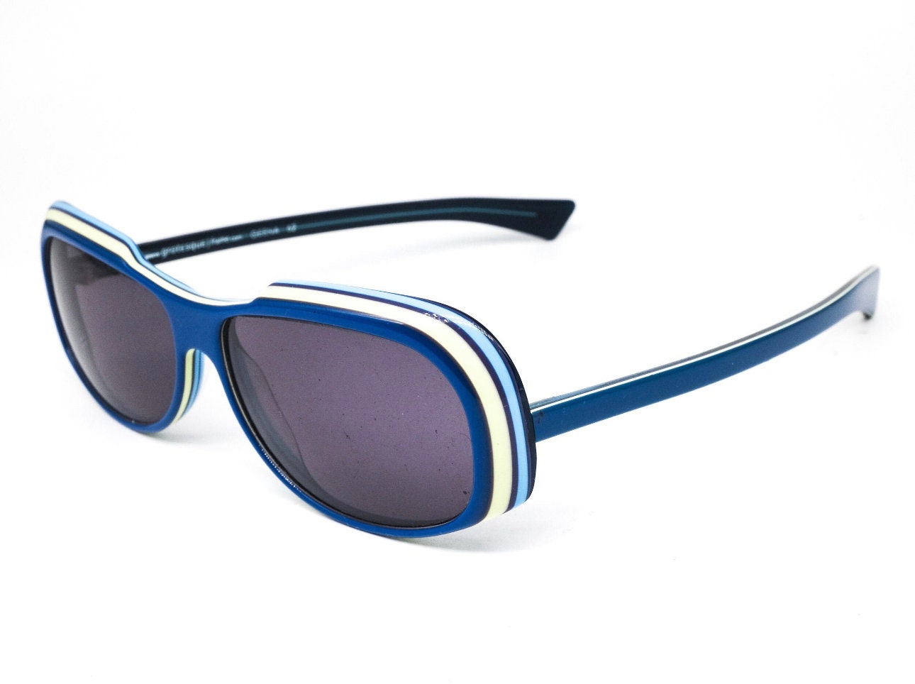 Geena 62 avant-garde blue reverse temples mount multilayered cello sunglasses hand made in Germany  NOS '90