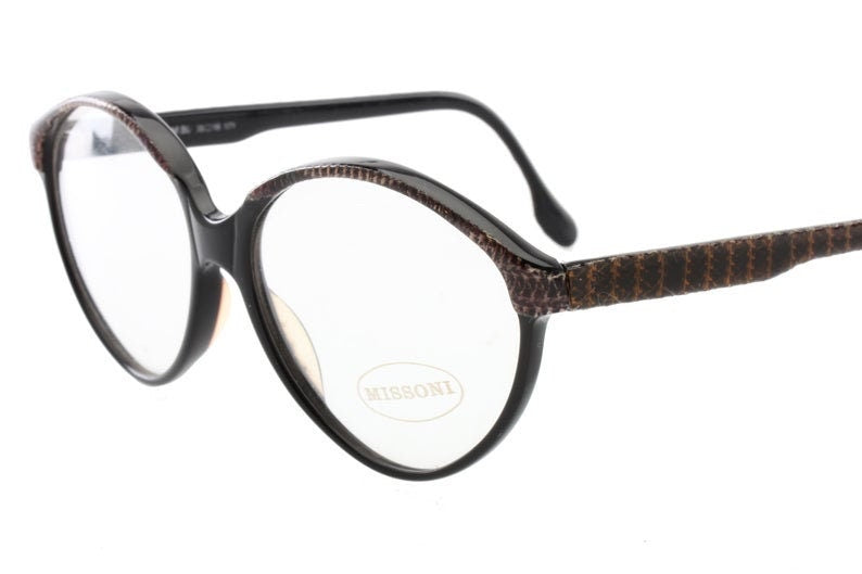 Missoni M80 black cateye eyeglasses frames w real knitted fabric inserts, Nos 80s Italy