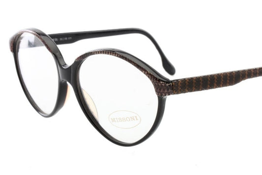 Missoni M80 black cateye eyeglasses frames w real knitted fabric inserts, Nos 80s Italy