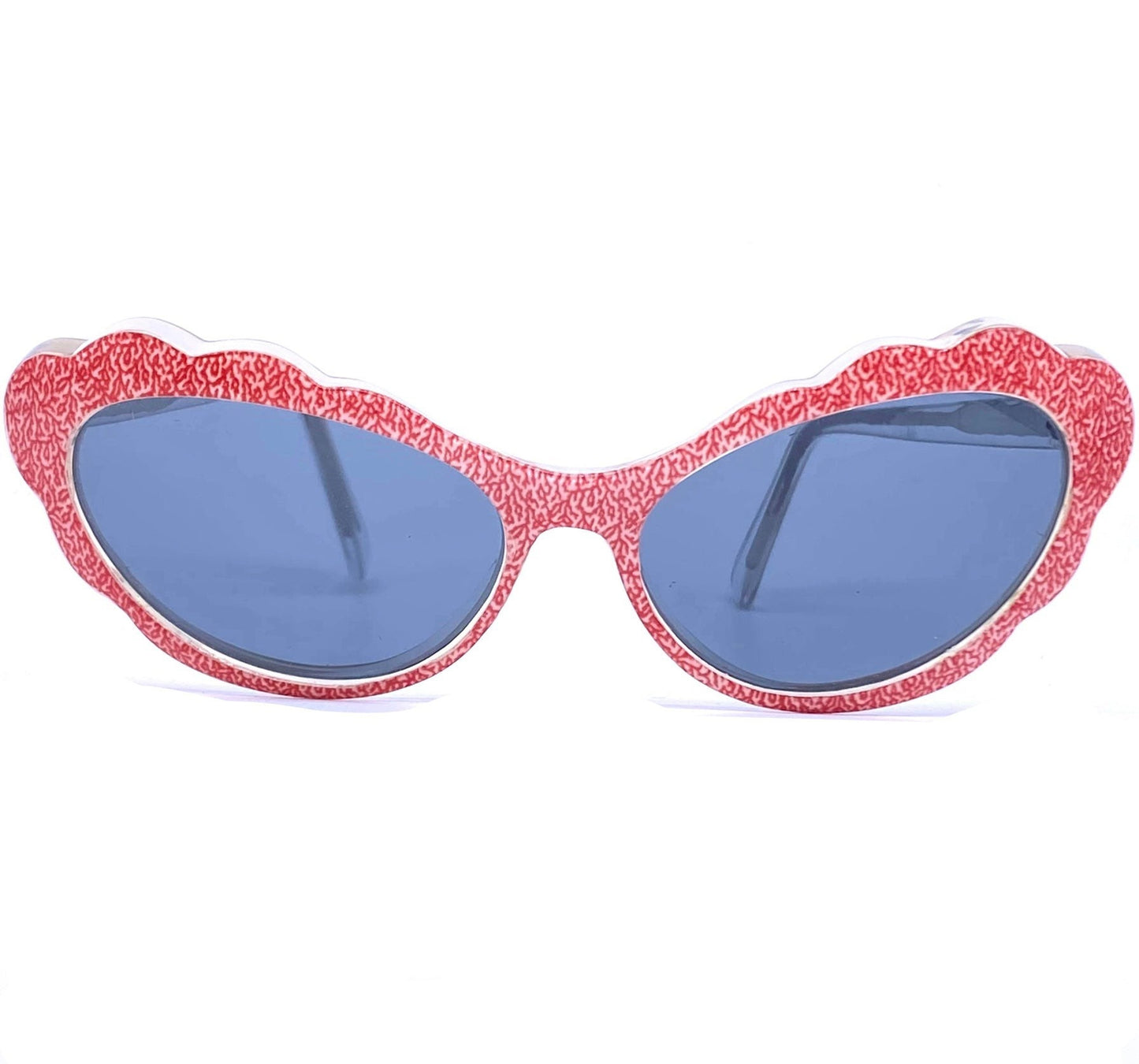 IDC 57 fancy cloud shaped cateye sunglasses, in black or red spray pattern, 1980s NOS France