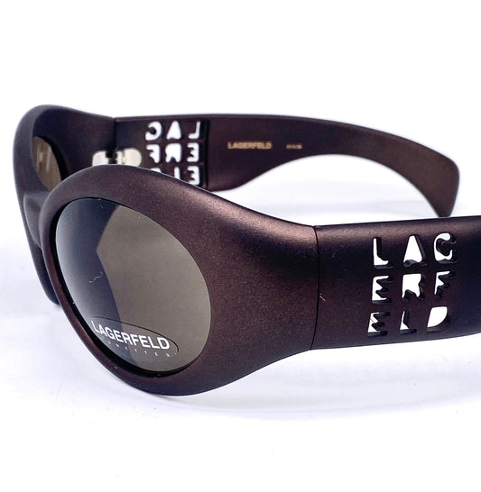 Lagerfeld 4114 oversized bug-eye copper cello sunglasses w cutoff logo, made France 90s NOS