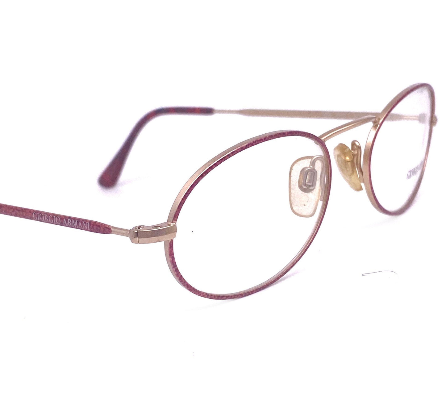 Giorgio Armani 125 oval Matt gold spectacle frames w burgundy enameled pattern, hand made in Italy