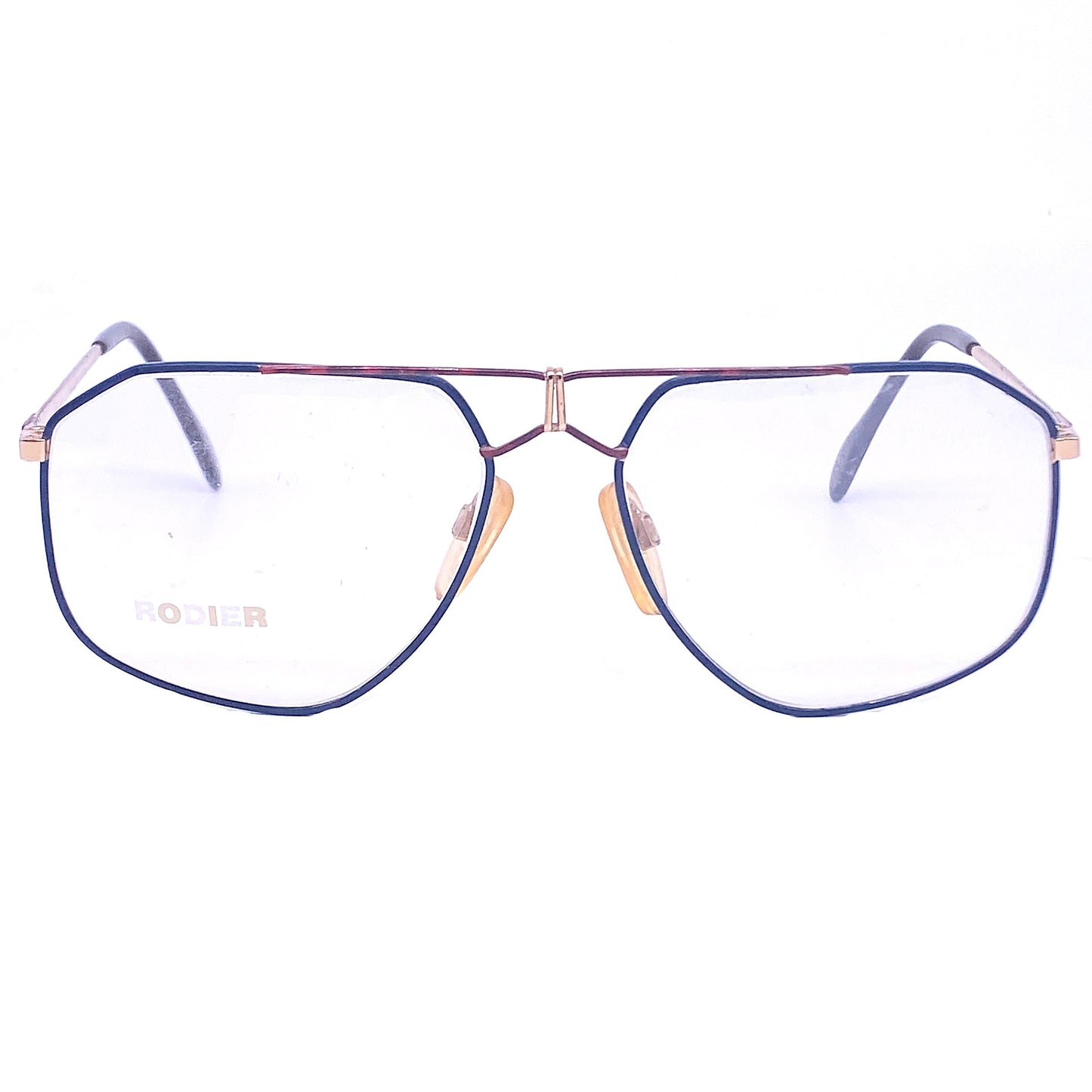 Rodier W Germany golden metal aviator with red/blue enameled and cutoff details, NOS 80s