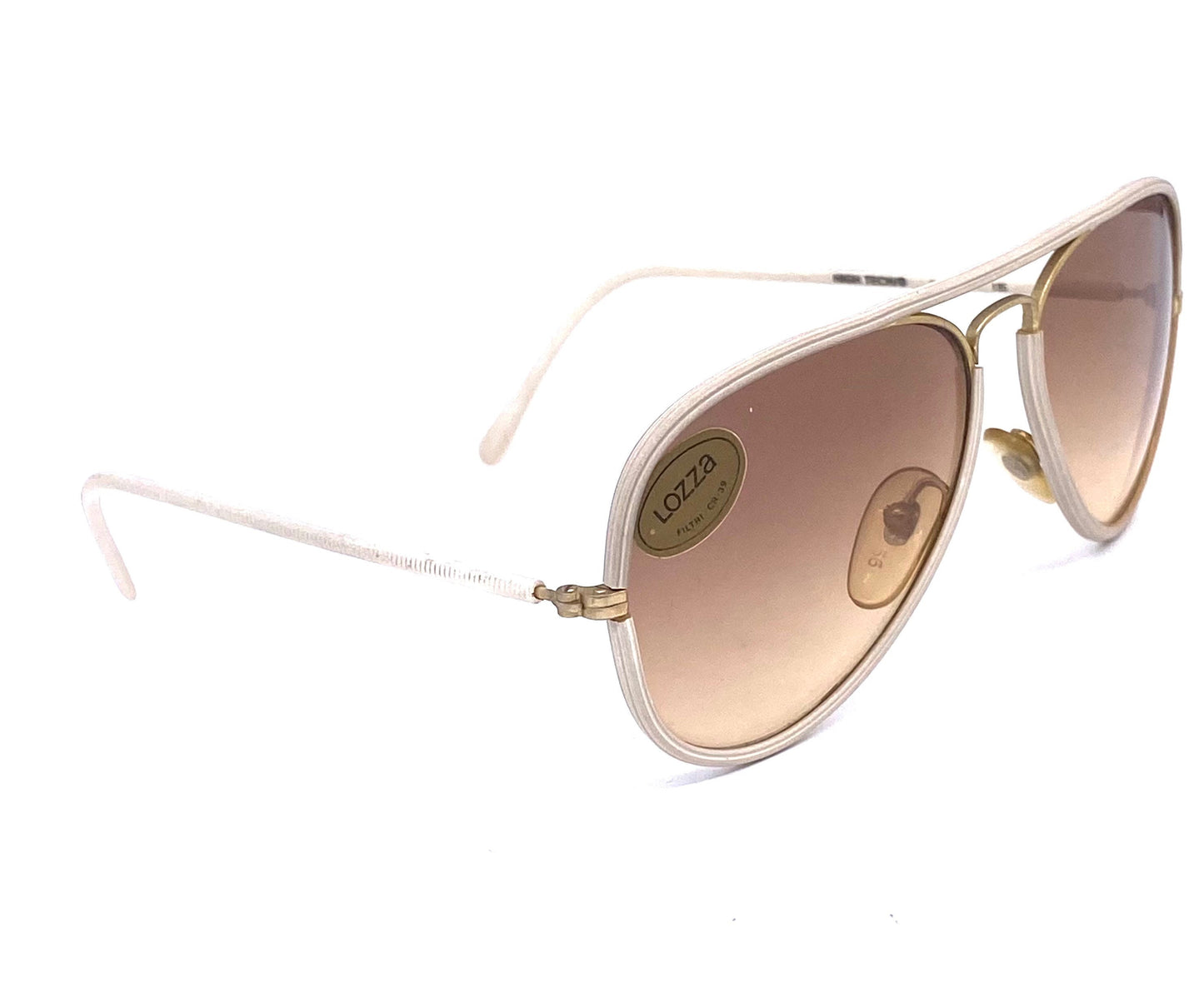 Lozza high tech HD vynil rolled golden metal aviator sunglasses w fade lenses, 1970’s  NOS Italy