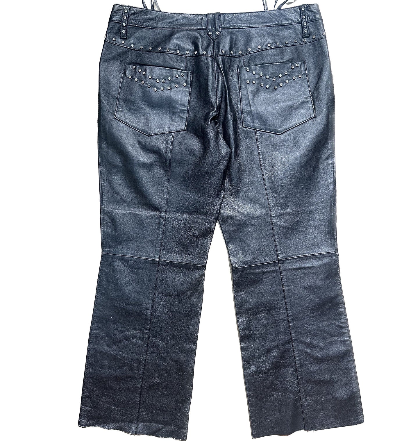 Rocking Black real leather trousers w/ Svarowsky studs, made in Italy 90s sz 33