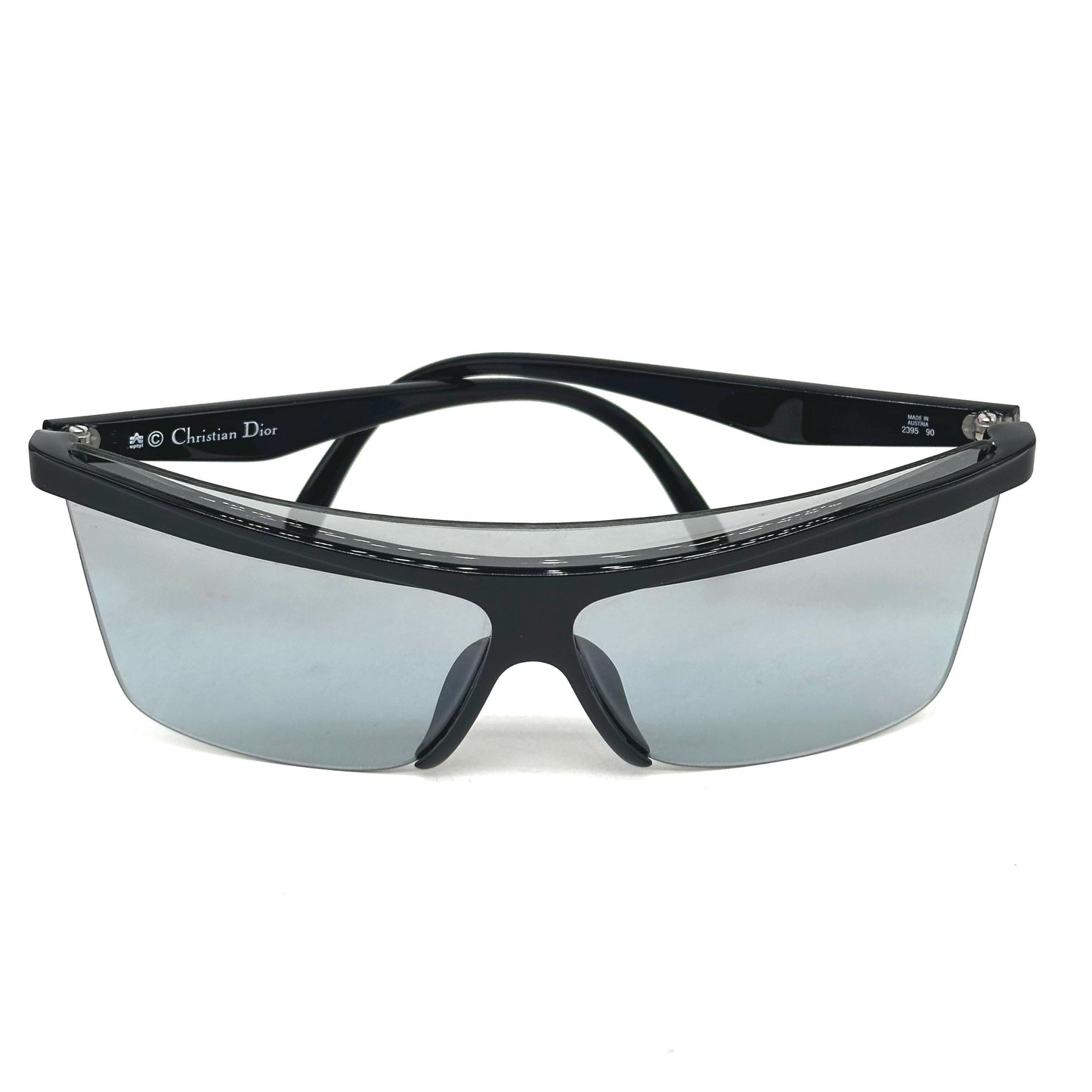 Christian Dior 2395 futuristc black optyl mask sunglasses with silver CD logo detail on temples 70s NOS