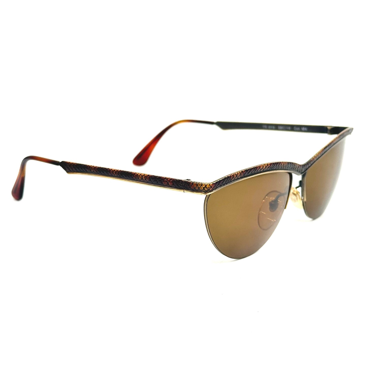 Trussardi TS013 classy metal cateye sunglasses w brown alligator texture and tortoise print, NOS 80s Italy