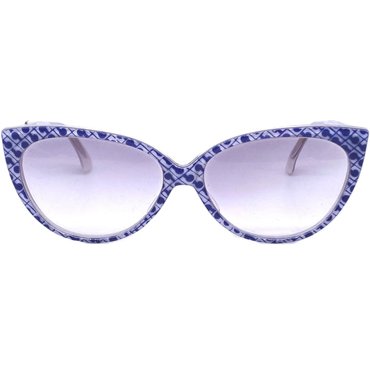 Gherardini blue-white monogram allover iconic cateye sunglasses hand made in Italy, 90s NOS