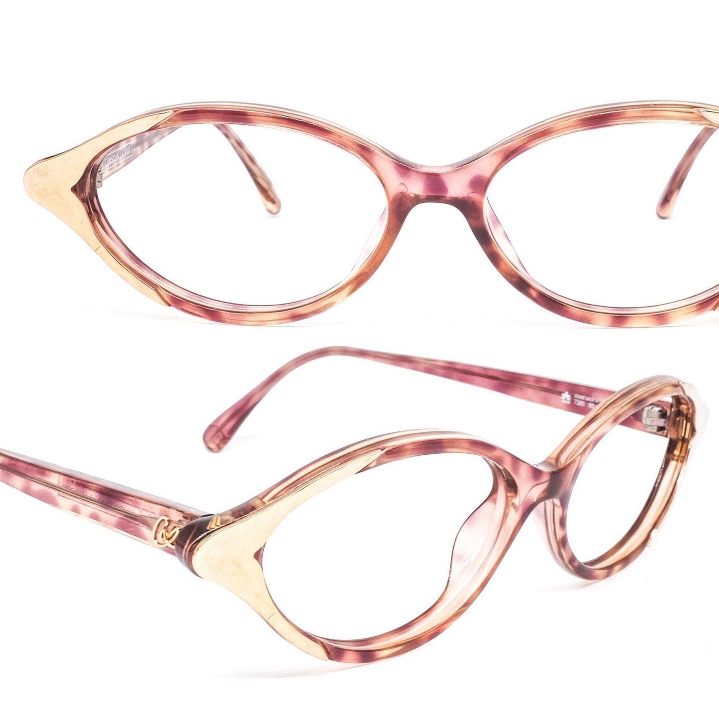 Christian Lacroix cute pink tortoise oval ladies frames w golden accents, NOS 80s