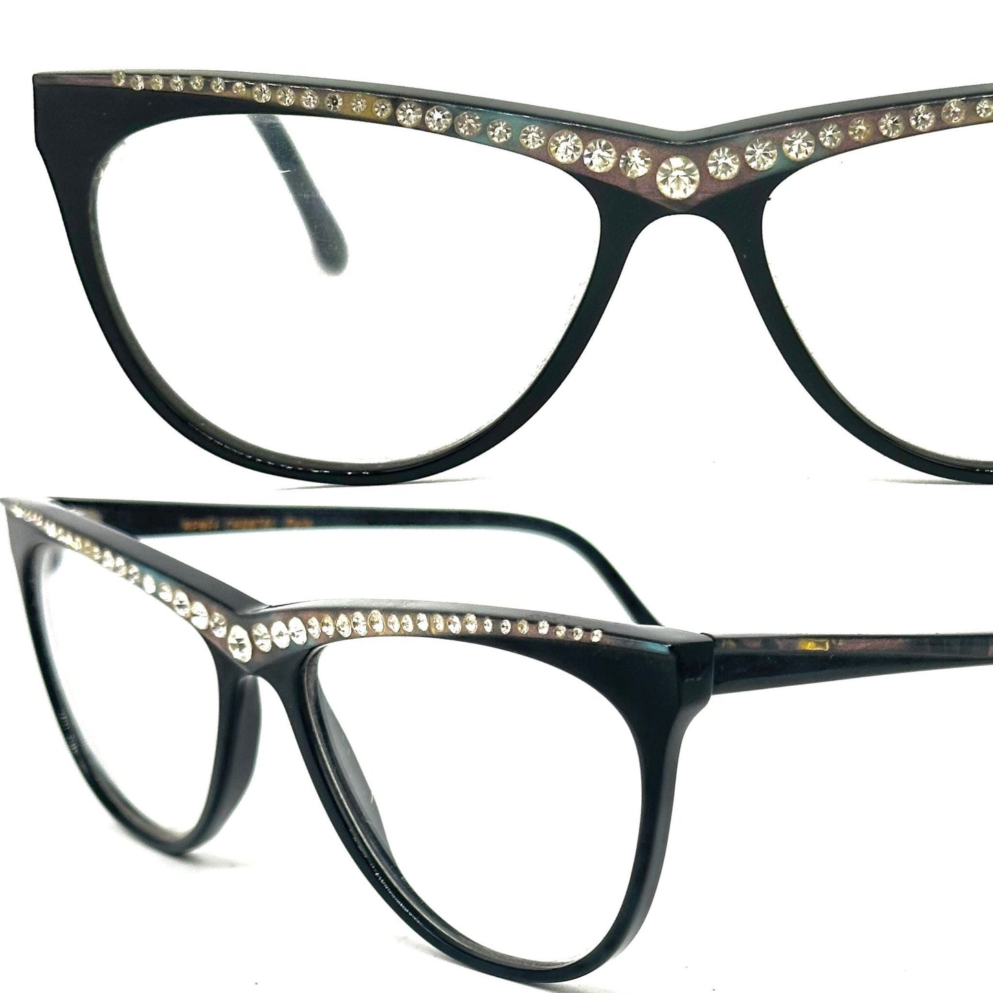 Renée Chantal Paris stunning black cateye frame with pearl and rhinestones details, NoS 70s France