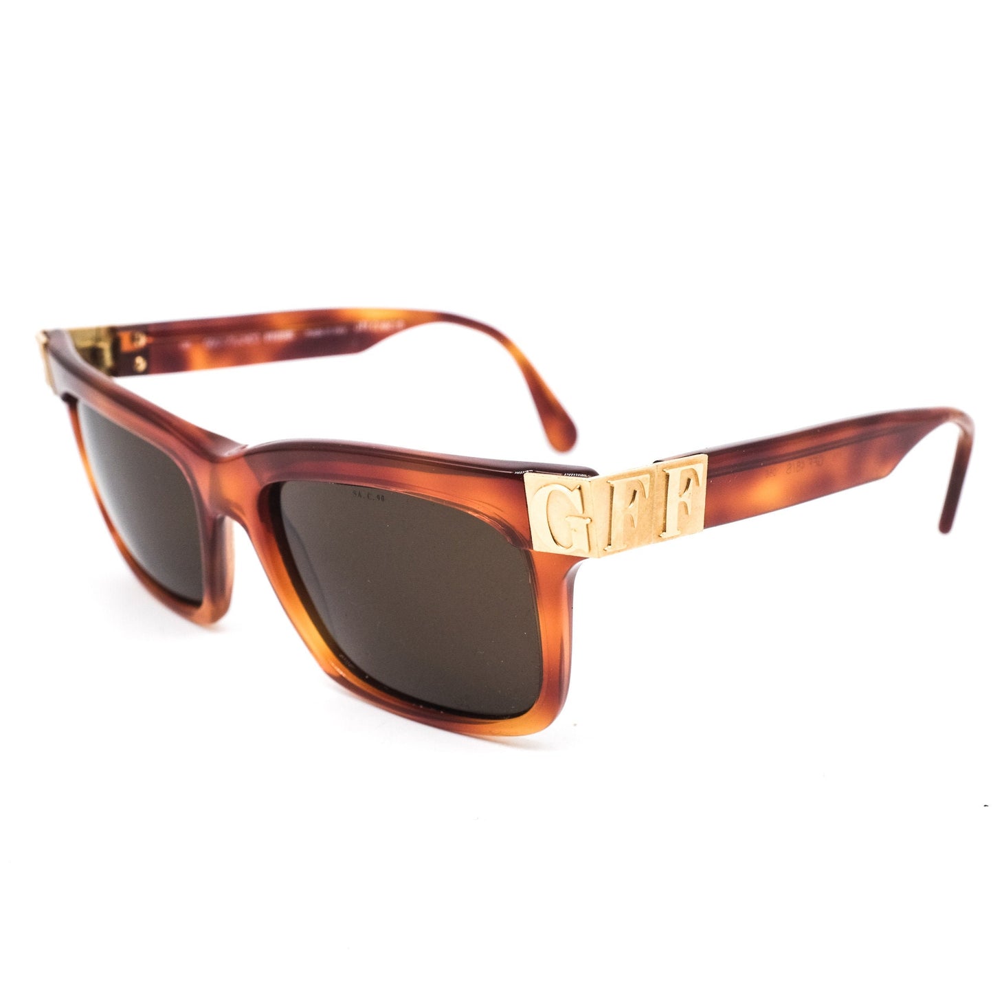 Gianfranco Ferré gff48s square brown tortoise sunglasses with huge branding details hand made in Italy, 1980s nos