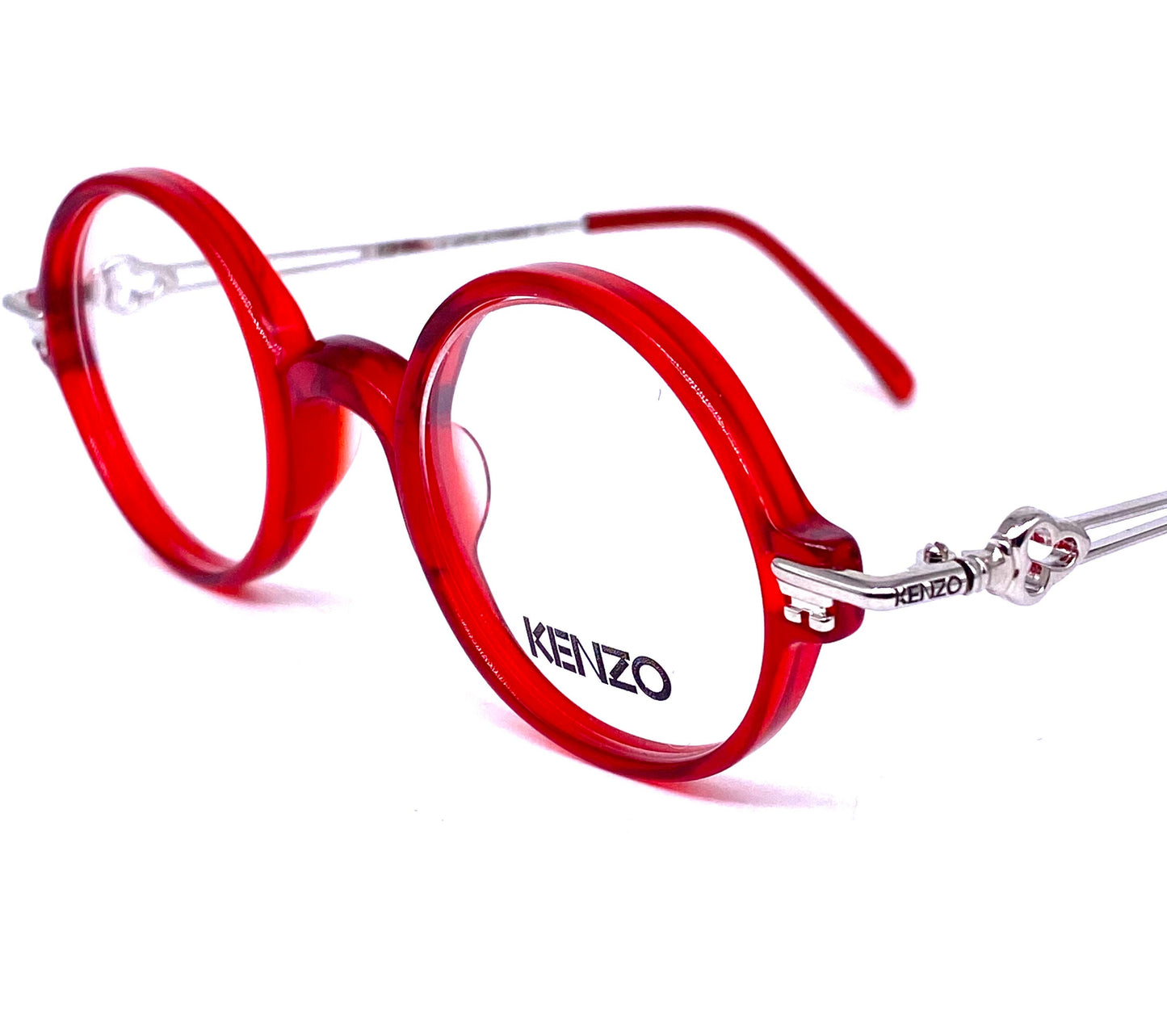 Kenzo Lucia cute round cello eyeglasses frames with key shaped hinges and temples, NOS 80s France