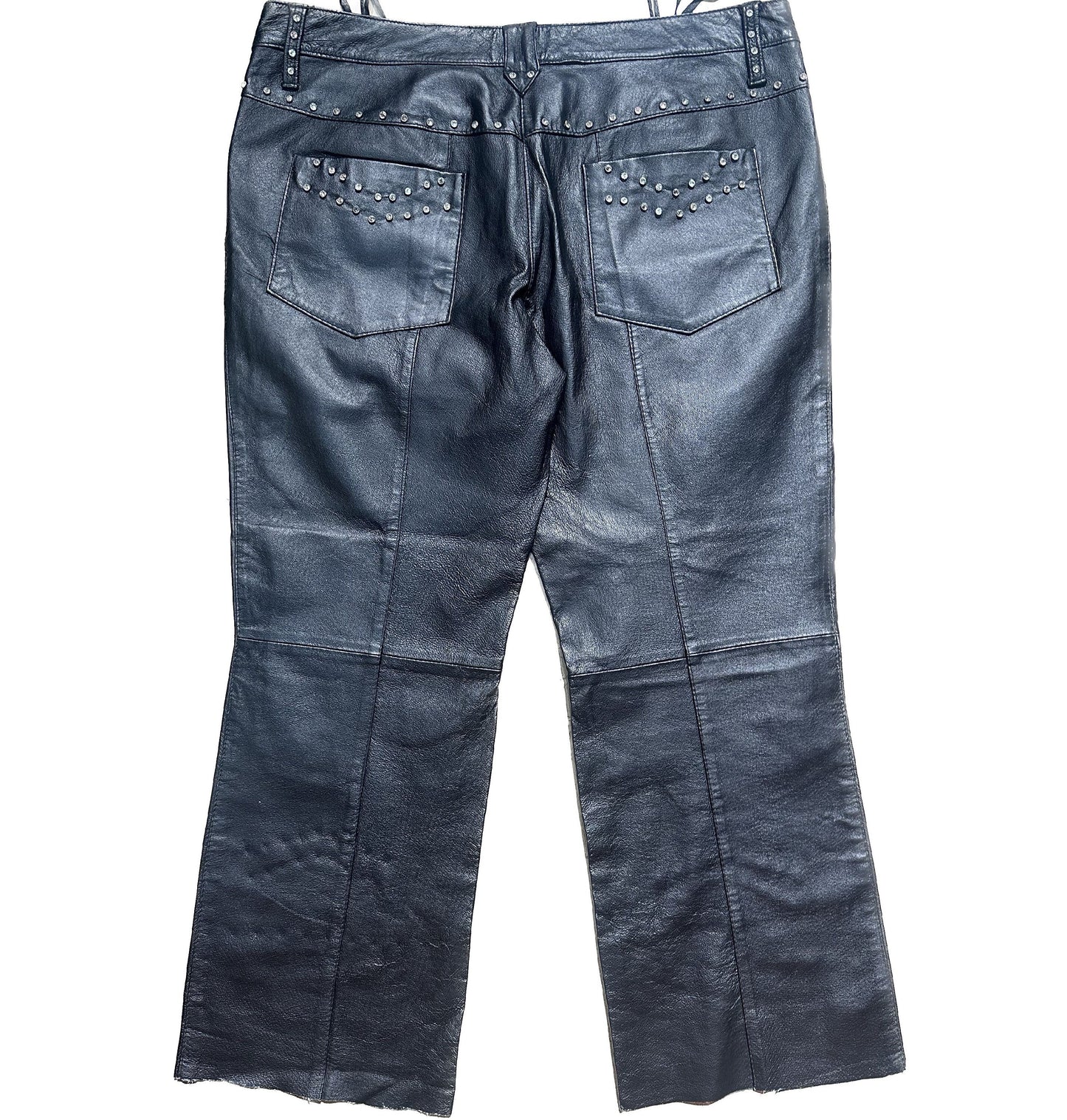 Rocking Black real leather trousers w/ Svarowsky studs, made in Italy 90s sz 33