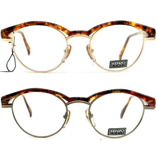 Kenzo Reggae K61 avant-garde pantos frames w cutoff details on the colorful cello browline, 80s NoS France