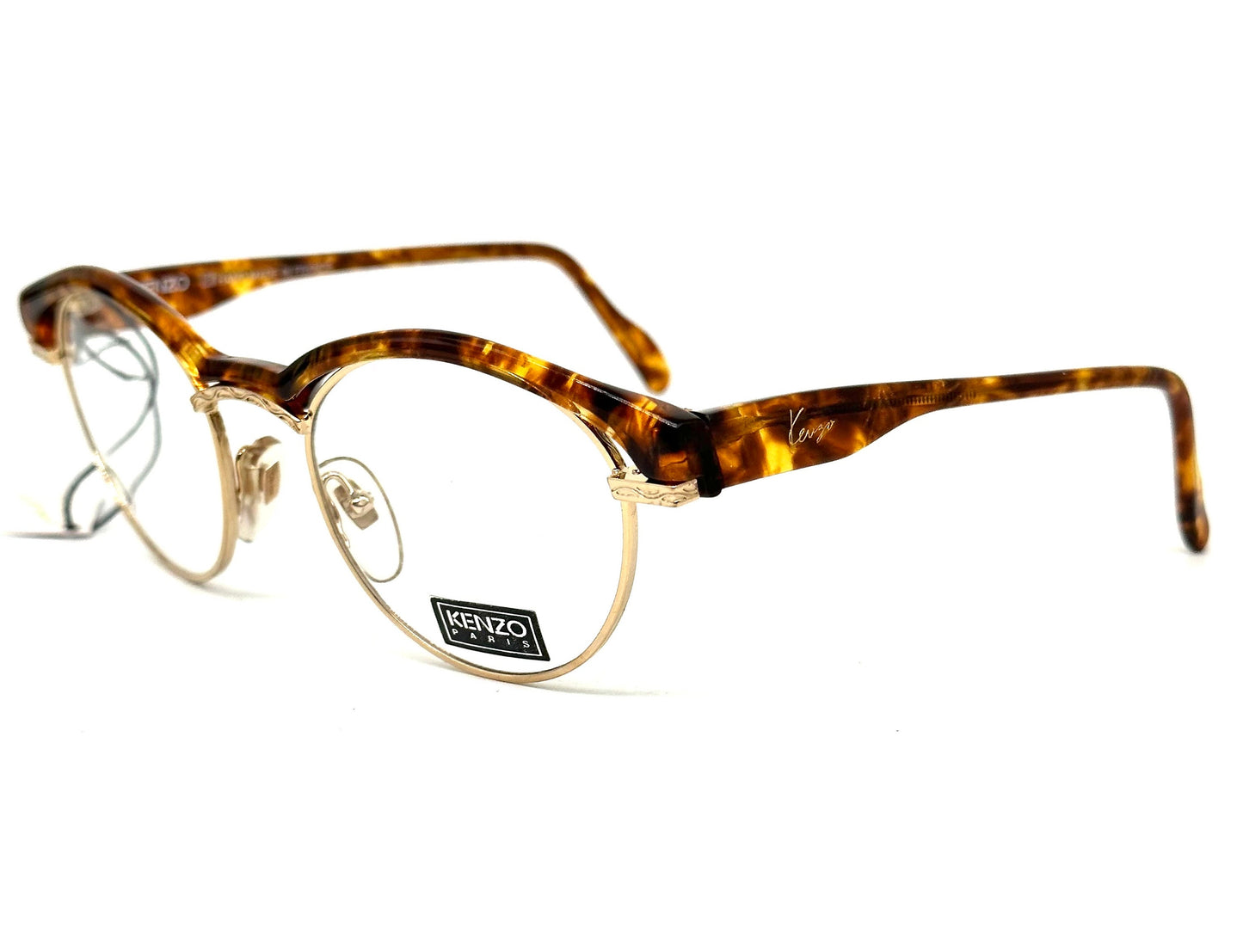 Kenzo Reggae K61 avant-garde pantos frames w cutoff details on the colorful cello browline, 80s NoS France