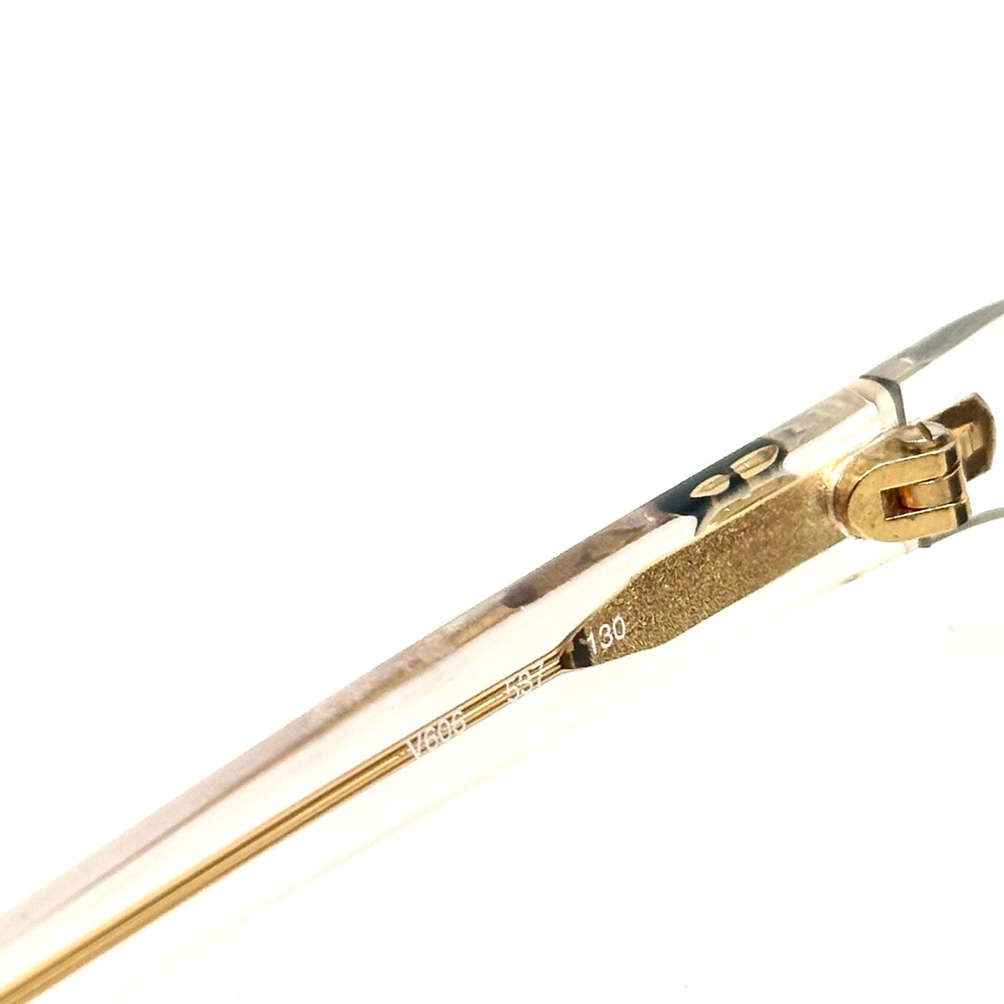Valentino V606 modern cateye sunglasses in clear cello Golden V logo detail, NOS 90s.