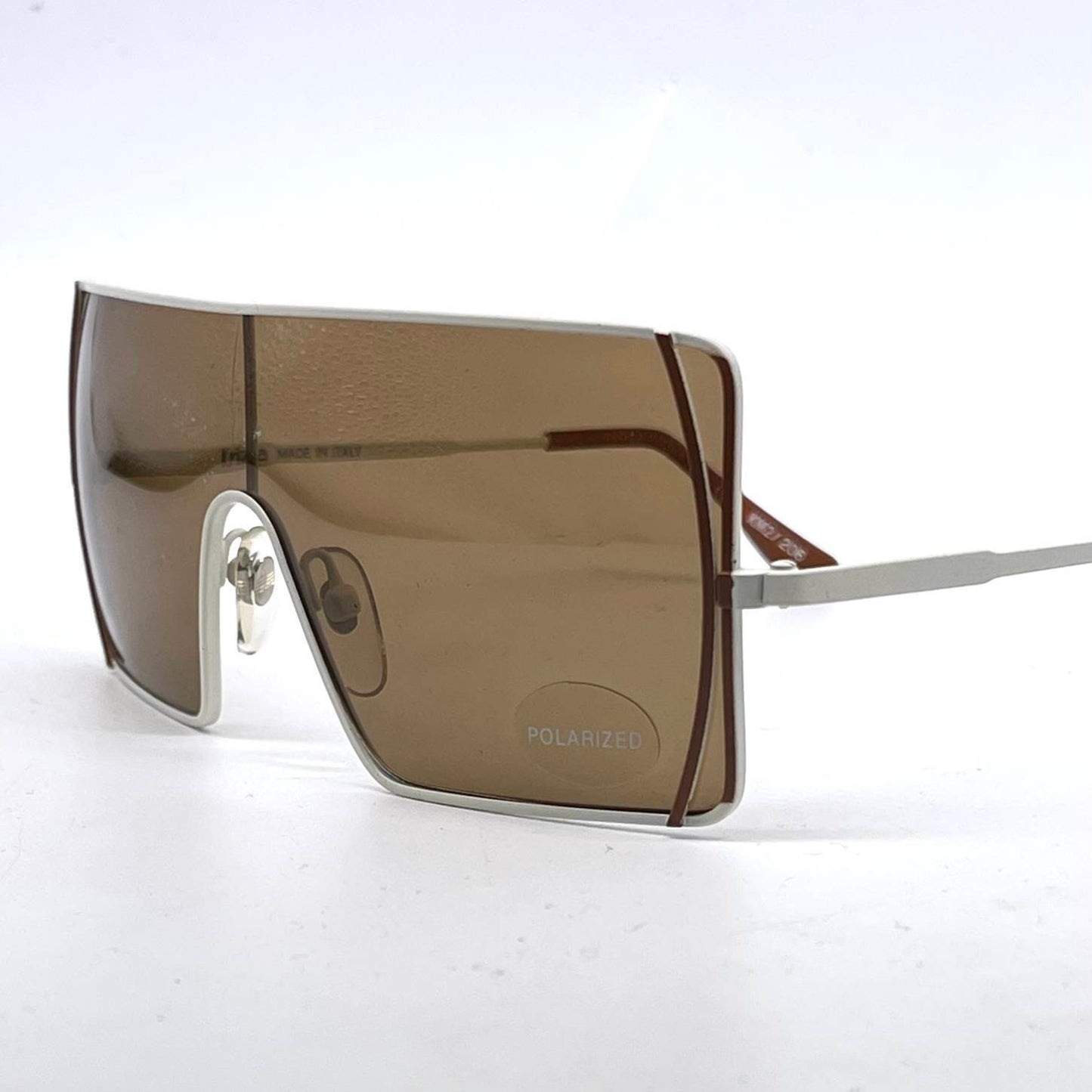 Krizia KM2 minimalist squared shield sunglasses in white & brown enameled metal, NOS 80s