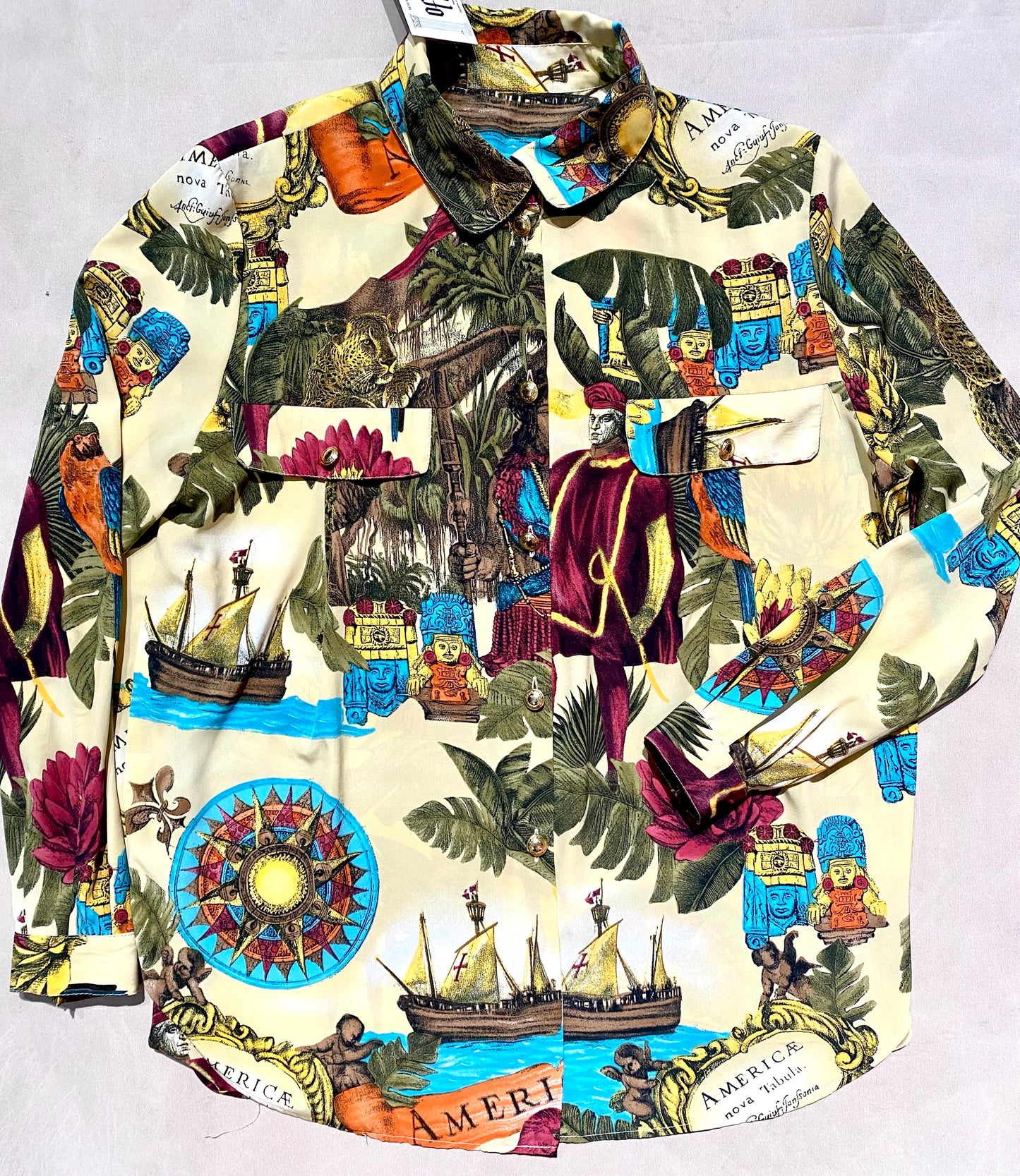 Collectible shirt America’s discovery Atzech-Maya Columbus inspired print sz L Itsly 80s