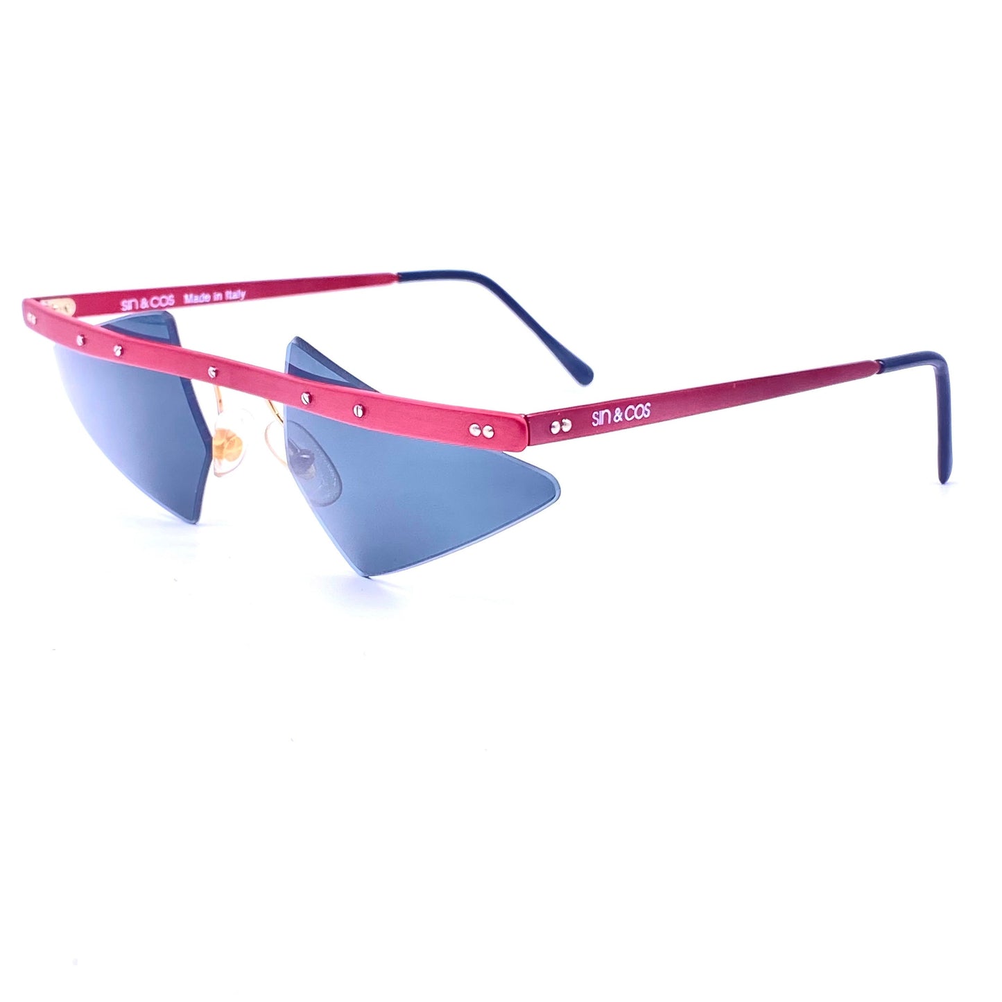 Sin&Cos glam rock edgy anodized metal avant garde sunglasses, blue, green or red, NOS 90s Italy
