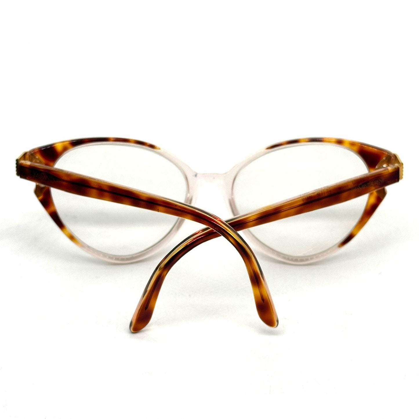 Yves Saint Laurent 5005 brown tortoise acetate cateye eyeglasses with gold details and rhinestones YSL NoS
