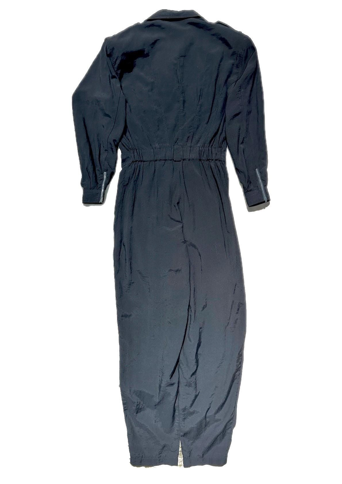 Louis London 1980s Fluid black jumpsuit w silver metal zippers, very contemporary look, sz M / DE36