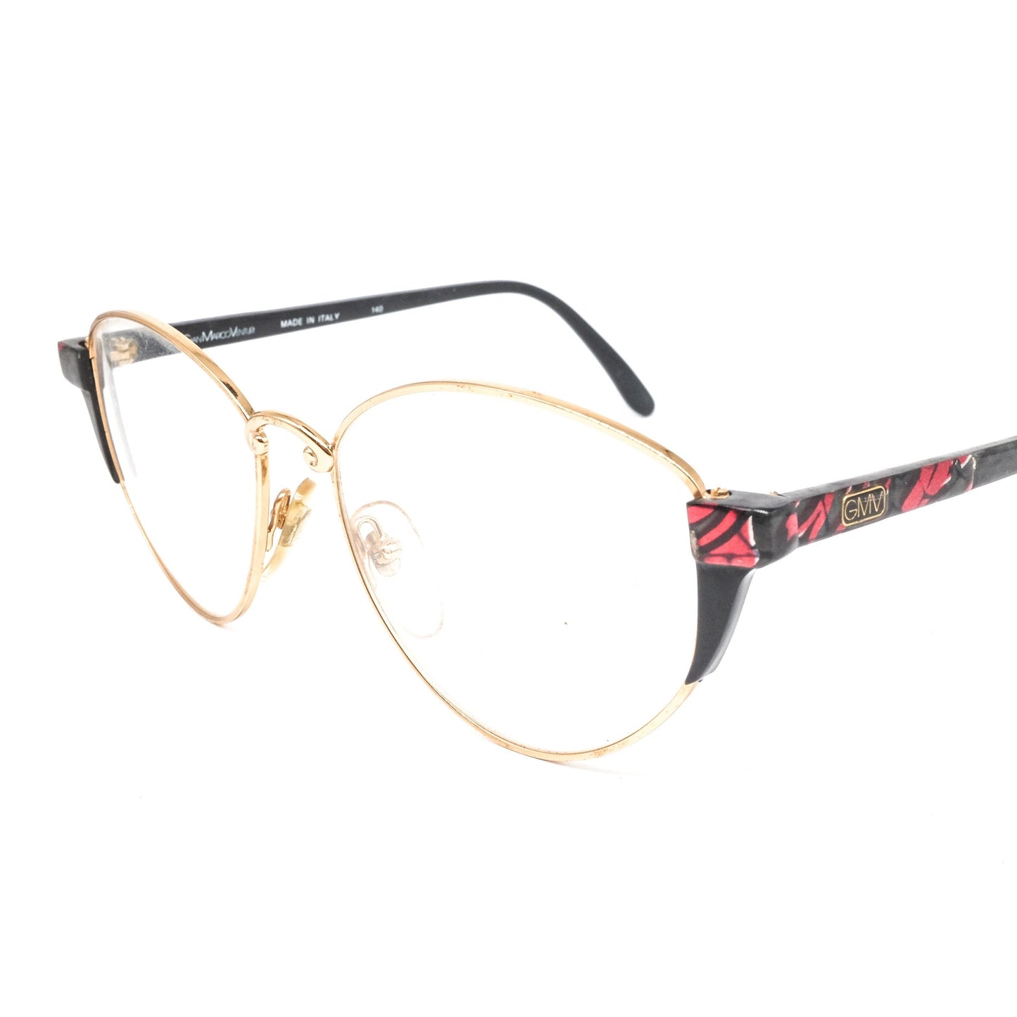 Gian Marco Venturi 021 cateye eyeglasses frames with golden rim and black multicoloured temples made in Italy, NOS 1990s