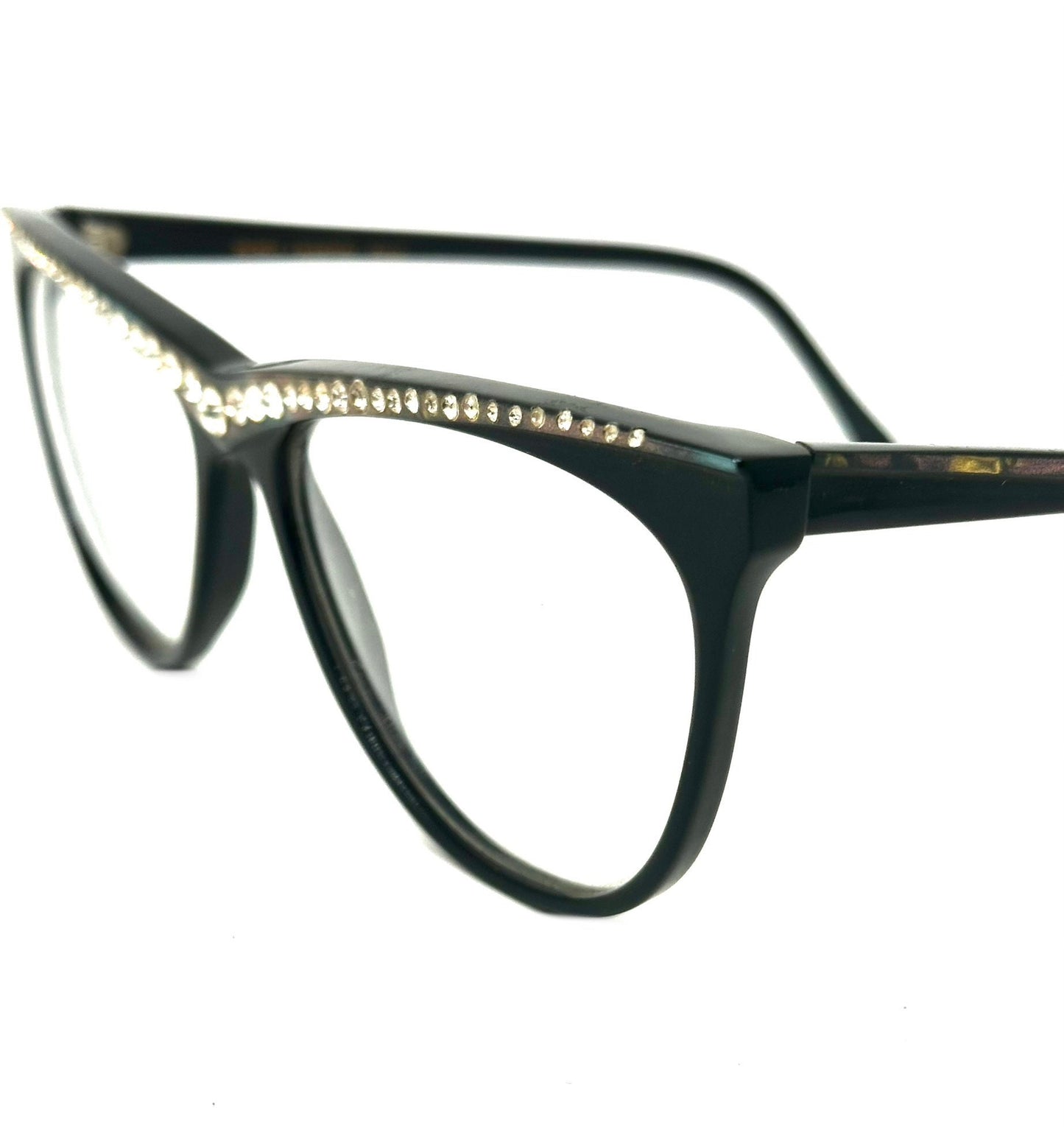 Renée Chantal Paris stunning black cateye frame with pearl and rhinestones details, NoS 70s France