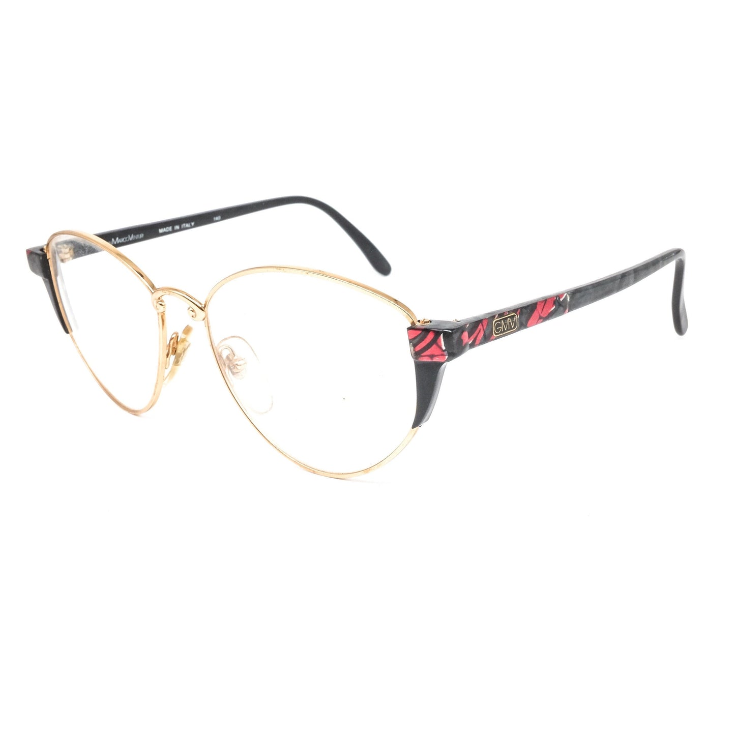 Gian Marco Venturi 021 cateye eyeglasses frames with golden rim and black multicoloured temples made in Italy, NOS 1990s