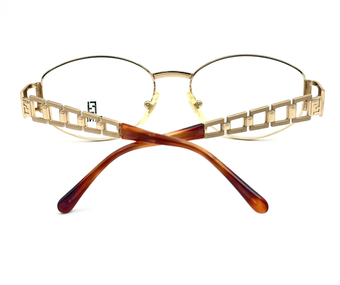 Fendi 7097 iconic oval golden chain cut-off temples frames made in Italy, 90s NOS