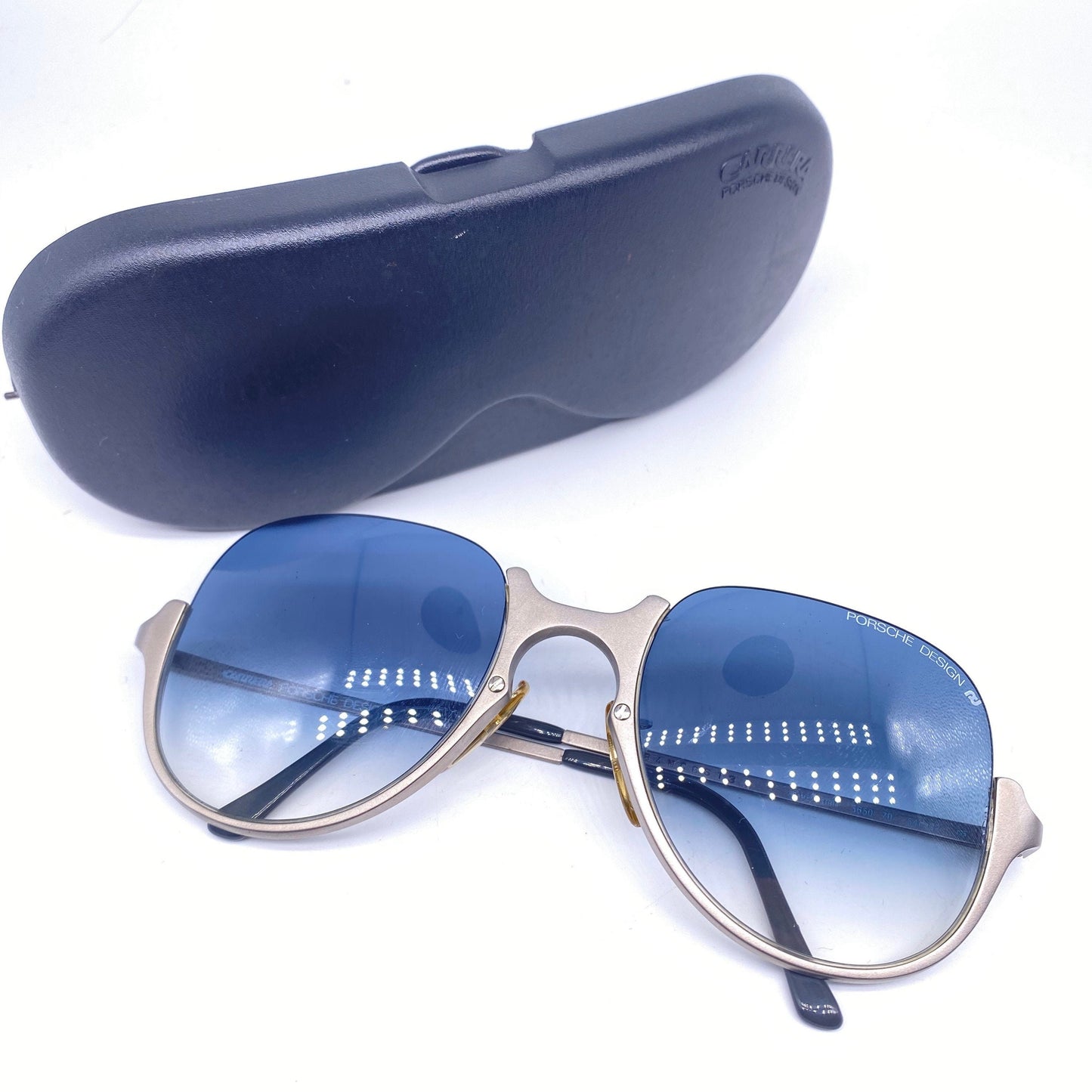 Carrera Porsche Design 5650 titanium sunglasses w halfrim structure, NOS 90s full set w case