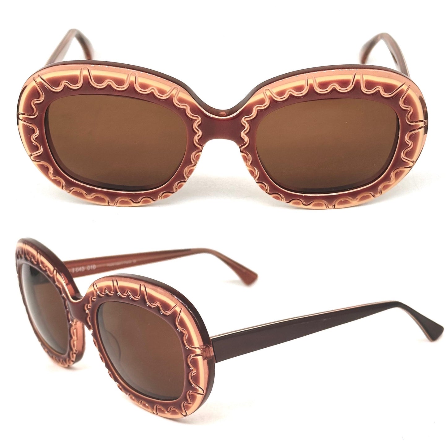 Eye DC 543 010 rounded square sunglasses in brown gradient acetate with waved line detail engraved around the brown lens 90s NOS