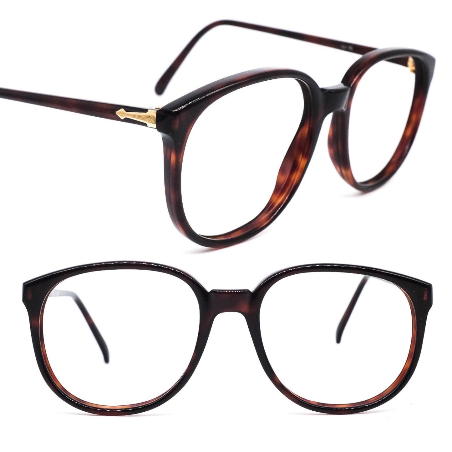 Persol Ratti tortoise pantos frames w golden metal arrow hinges, NOS 80s Italy