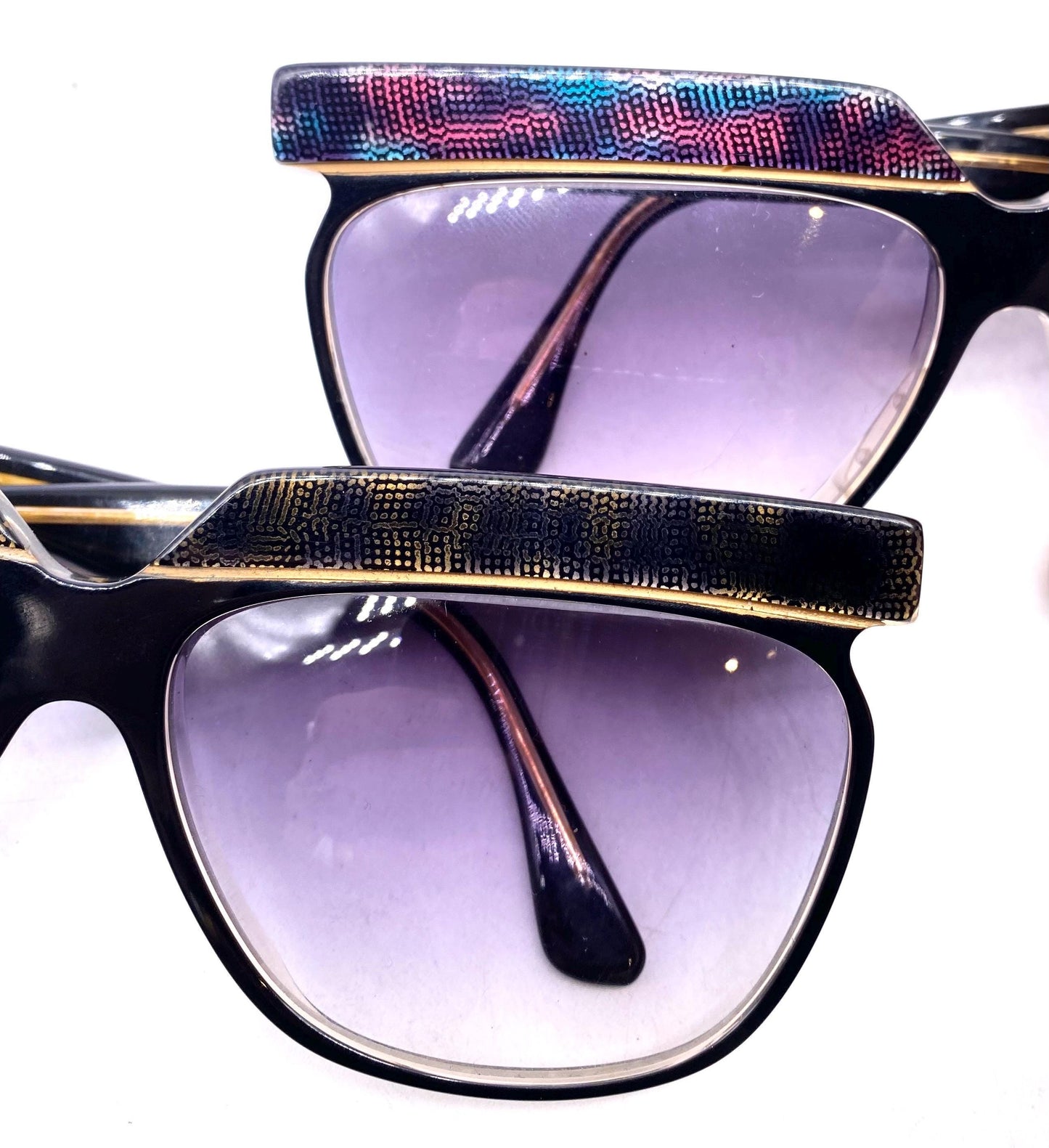 Premier Paris squared butterfly oversized sunglasses w/ glitched pixel art texture in 2 colorways, NOS 80s France