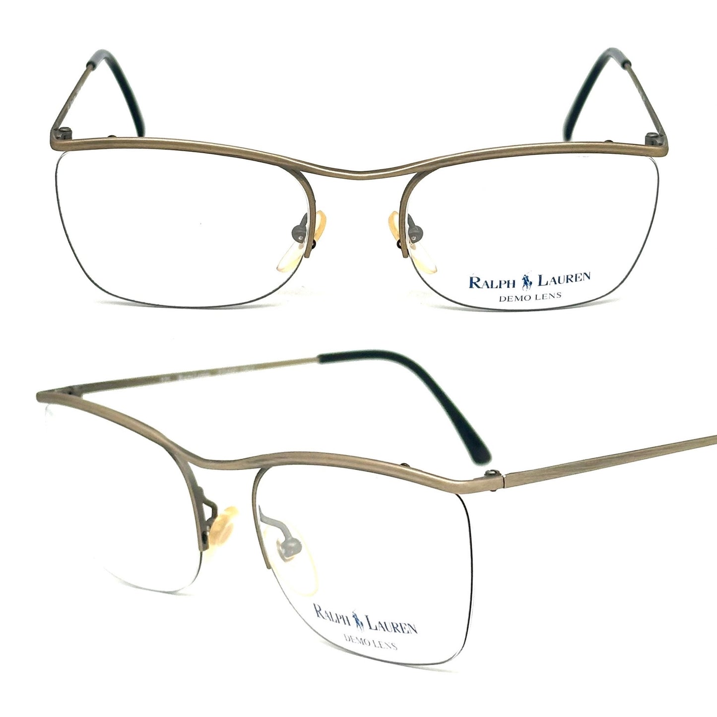 Ralph Lauren 546/M classy 50s inspired half rim square eyeglasses in antique brass metal, NOS 80s