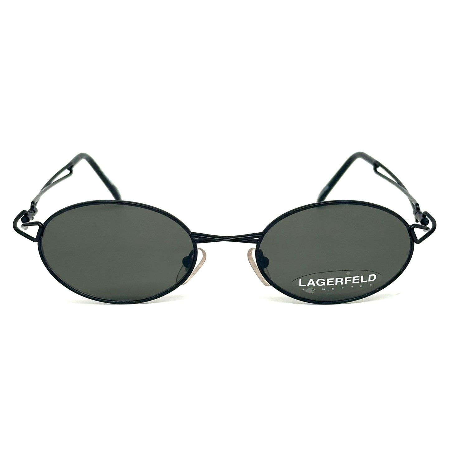 Karl Lagerfeld 4124 01 black oval steampunk sunglasses intertwined temples 1990s, NOS