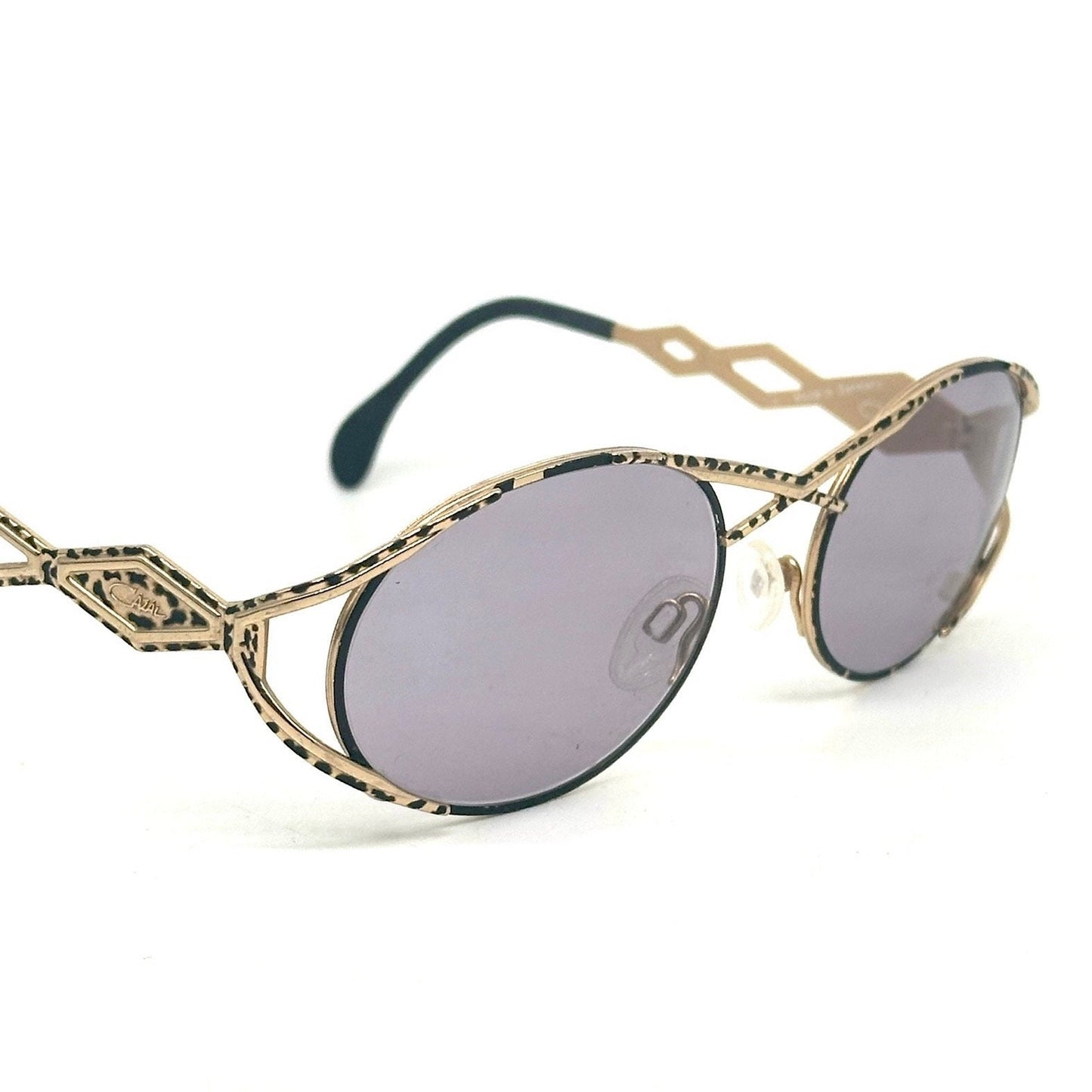 Cazal MOD 977 x cross bridge-temples oval golden metal sunglasses w black enameled details, mint