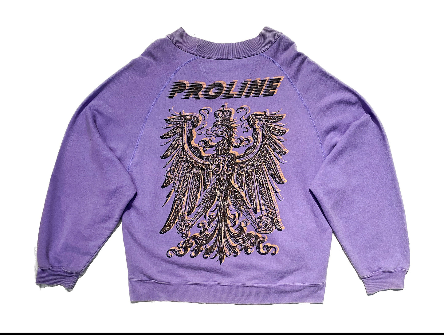 Proline JetSet felpa oversize in cotone girocollo lilla con stampa fenice serigrafica sul retro, anni '90 NoS