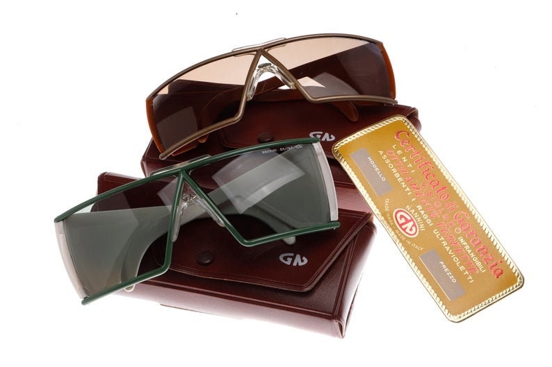 Nannini Racing wrap brown sunglasses made in Italy, 1970s NoS w case