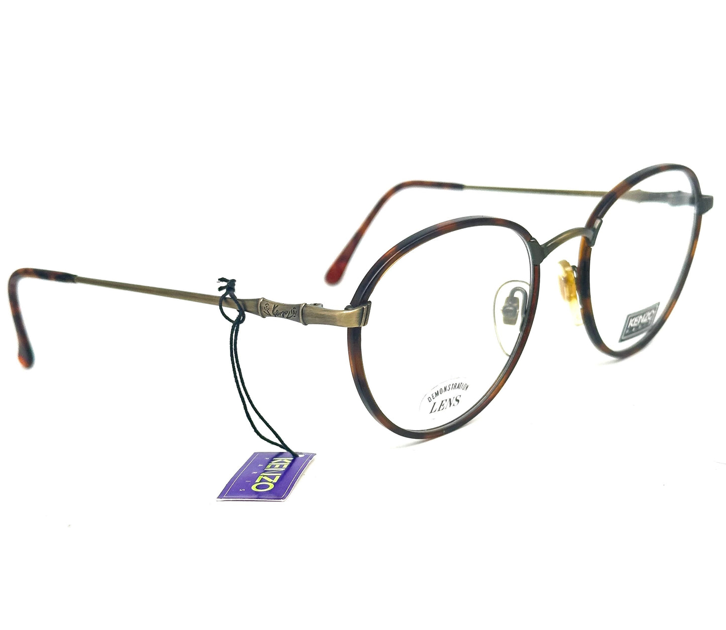 Kenzo Madake K172 elegant Panto antique brass / tortoise eyeglasses frames, windsor style hand made France, 80s NoS