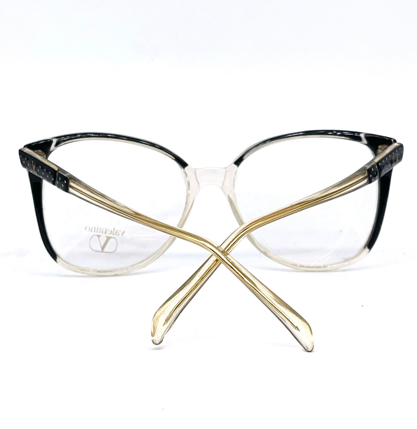 Valentino cool clear/black polka dot oversized ladies eyeglasses frames hand made in Italy, 80s NOS