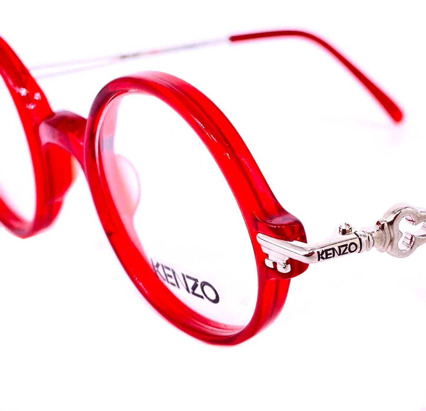 Kenzo Lucia cute round cello eyeglasses frames with key shaped hinges and temples, NOS 80s France