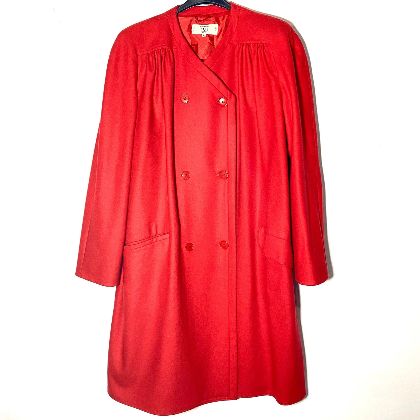 Miss V by Valentino red double breast ladies coat, 1980s Italy mint condition