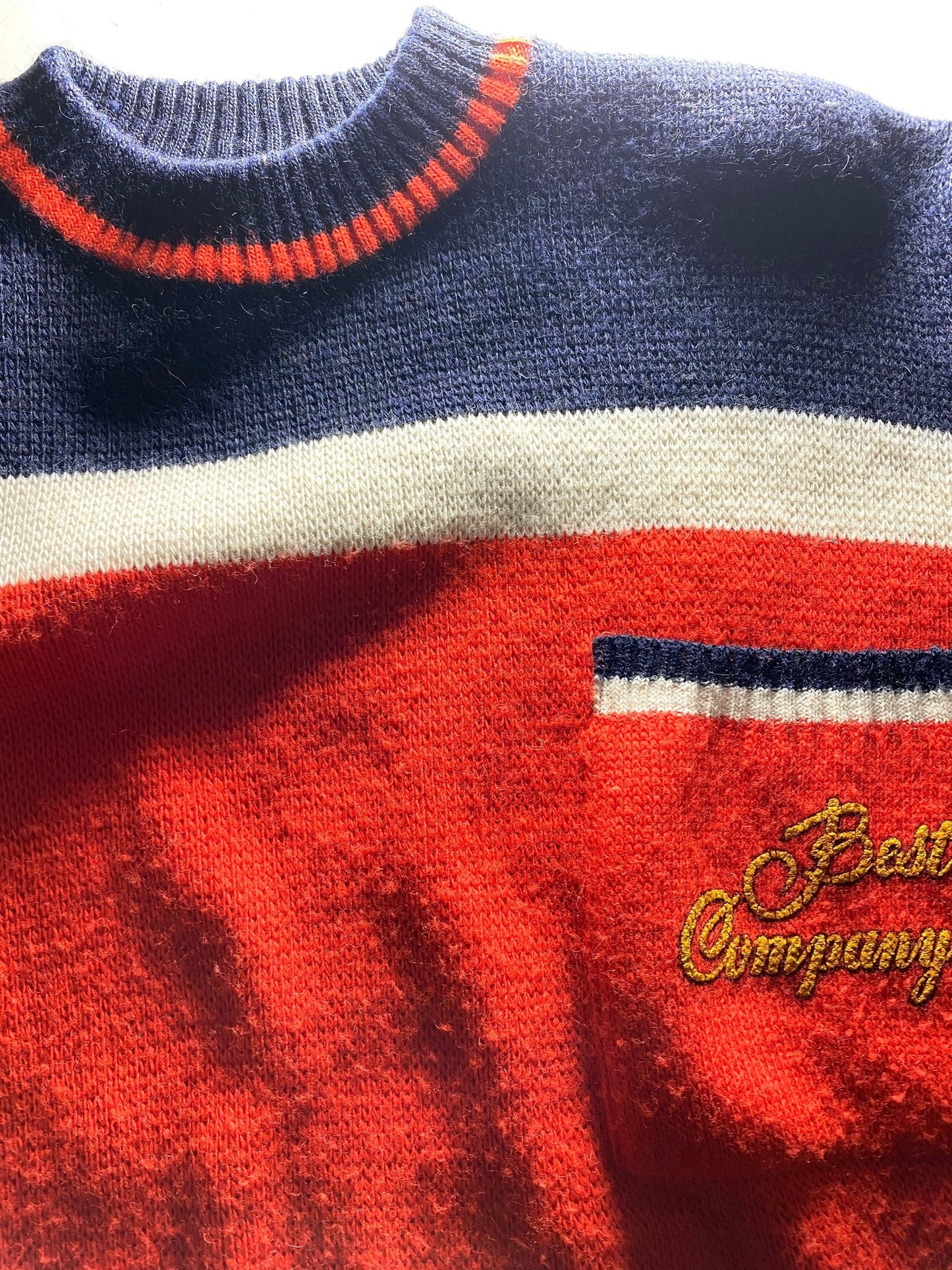 Best Company 80s preppy red/blue/white striped pure new wool sweater, great condition.